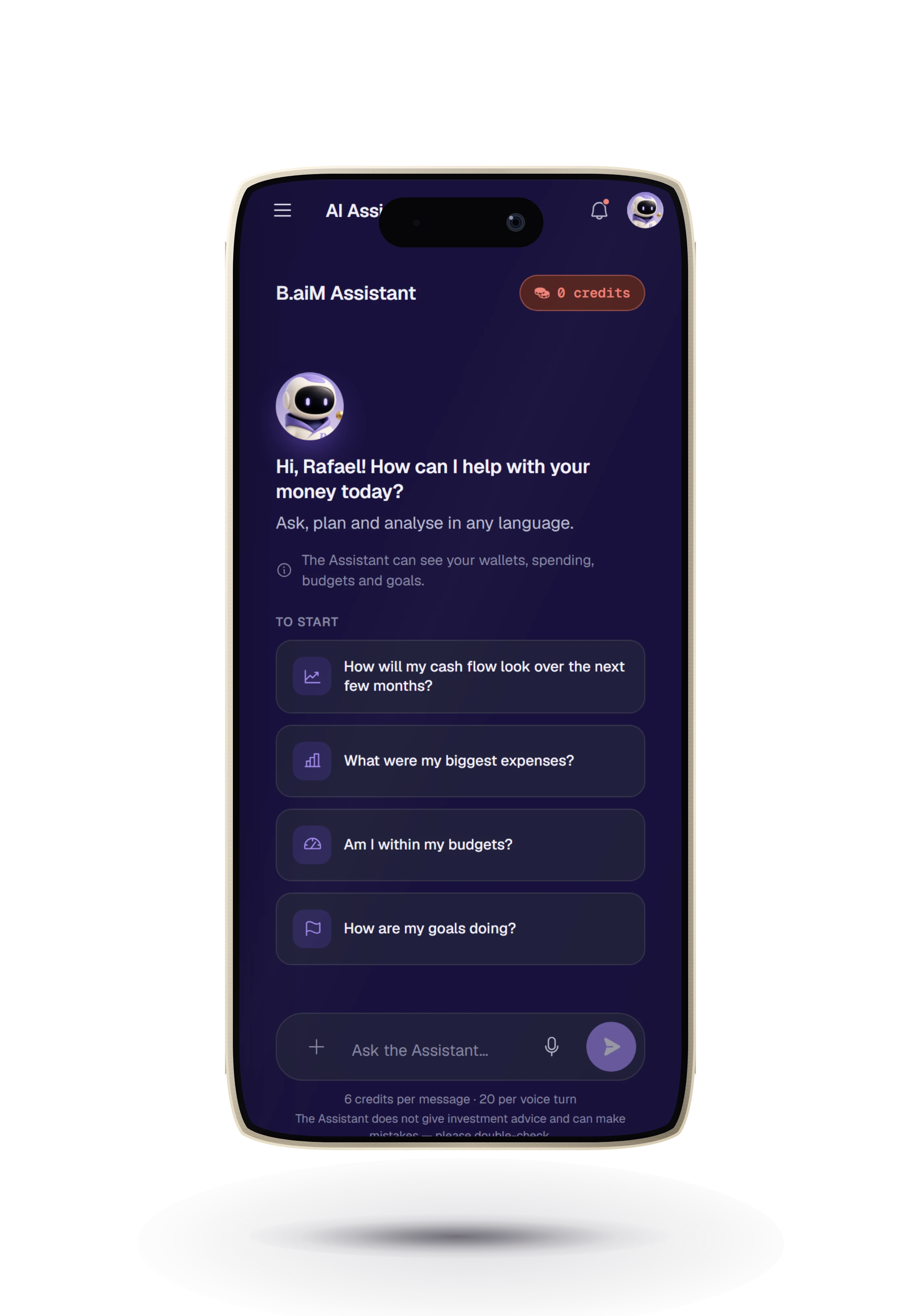 The Buddy B AI Assistant answering a question on iPhone